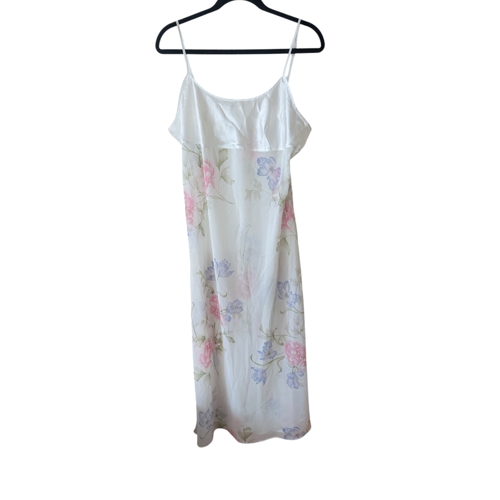 Vintage Y2K Floral Satin Cottagecore Fairycore Slip Lingerie Size Large